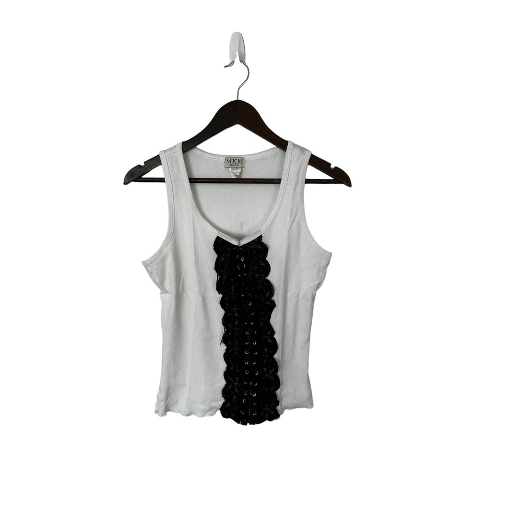 MKM‎ Designs sz 2X Y2k ribbed corset front tank top black lace juniors womens